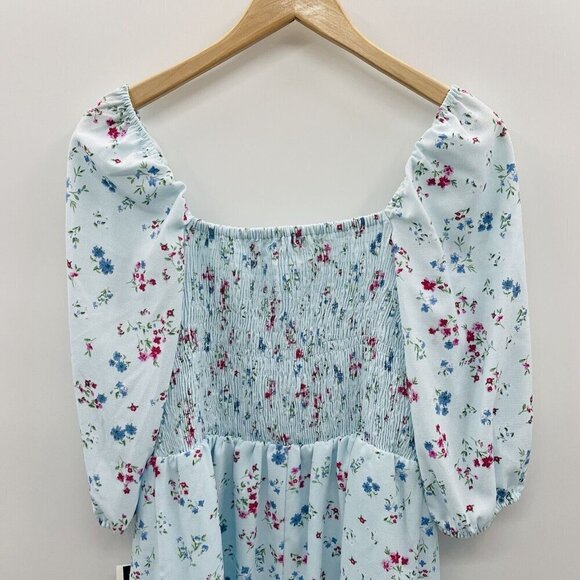 Bar III Womens Medium Floral Printed Smocked Convertible Mini Dress in Blue $99 - Picture 7 of 10